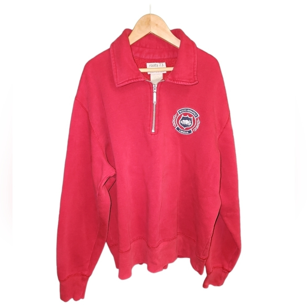 Roots 73 Athletics Quarter Zip Sweater Red 2000s Y2K Medium Baggy